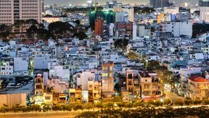 Preview wallpaper city, cityscape, buildings, aerial view, twilight