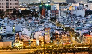 Preview wallpaper city, cityscape, buildings, aerial view, twilight