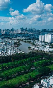 Preview wallpaper city, cityscape, river, aerial view