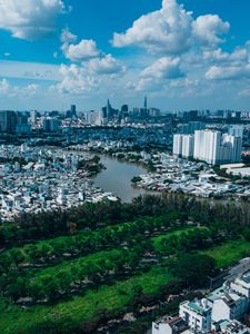 Preview wallpaper city, cityscape, river, aerial view