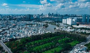 Preview wallpaper city, cityscape, river, aerial view