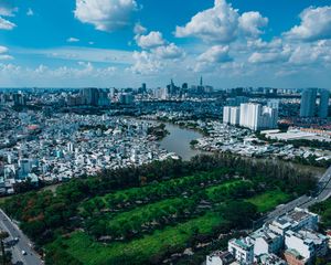 Preview wallpaper city, cityscape, river, aerial view