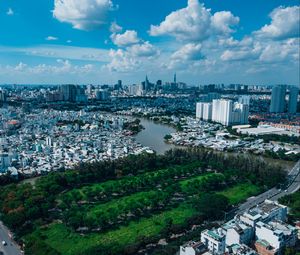 Preview wallpaper city, cityscape, river, aerial view