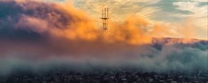 Preview wallpaper city, clouds, aerial view, tower, height
