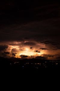 Preview wallpaper city, clouds, glow, night, dark