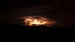 Preview wallpaper city, clouds, glow, night, dark