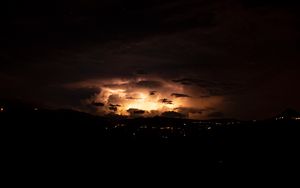 Preview wallpaper city, clouds, glow, night, dark