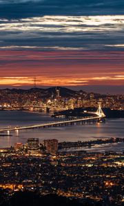 Preview wallpaper city, coast, aerial view, night, cityscape, san francisco, usa