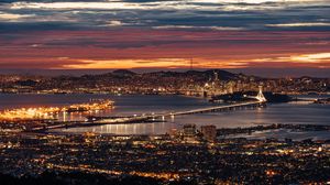 Preview wallpaper city, coast, aerial view, night, cityscape, san francisco, usa