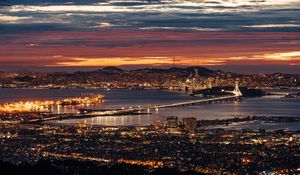 Preview wallpaper city, coast, aerial view, night, cityscape, san francisco, usa