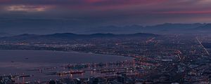 Preview wallpaper city, coast, aerial view, buildings, dusk, dark