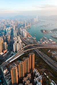 Preview wallpaper city, coast, aerial view, buildings, skyscrapers, metropolis, hong kong