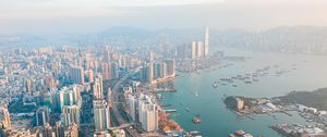 Preview wallpaper city, coast, aerial view, buildings, skyscrapers, metropolis, hong kong