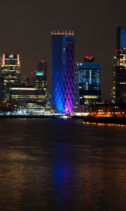Preview wallpaper city, coast, buildings, night, lights, water, reflection