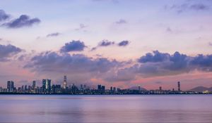 Preview wallpaper city, coast, dusk, water, view