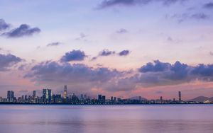 Preview wallpaper city, coast, dusk, water, view