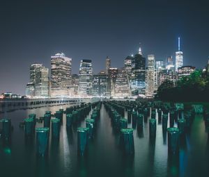 Preview wallpaper city, coast, night, skyscrapers, buildings