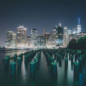 Preview wallpaper city, coast, night, skyscrapers, buildings