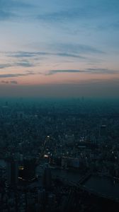 Preview wallpaper city, dawn, aerial view, smog, metropolis
