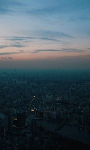 Preview wallpaper city, dawn, aerial view, smog, metropolis