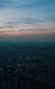 Preview wallpaper city, dawn, aerial view, smog, metropolis