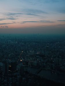 Preview wallpaper city, dawn, aerial view, smog, metropolis