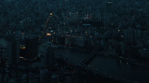 Preview wallpaper city, dawn, aerial view, smog, metropolis