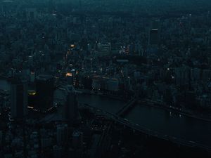 Preview wallpaper city, dawn, aerial view, smog, metropolis