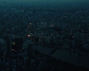 Preview wallpaper city, dawn, aerial view, smog, metropolis