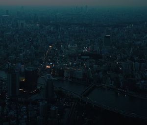 Preview wallpaper city, dawn, aerial view, smog, metropolis