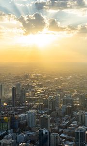 Preview wallpaper city, dawn, aerial view, cityscape, chicago, usa