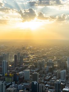 Preview wallpaper city, dawn, aerial view, cityscape, chicago, usa