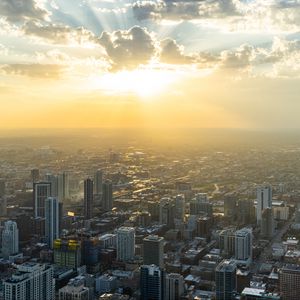 Preview wallpaper city, dawn, aerial view, cityscape, chicago, usa