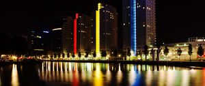 Preview wallpaper city, embankment, lights, colorful, reflection, buildings