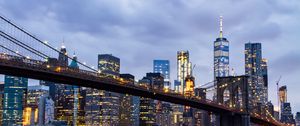 Preview wallpaper city, evening, glow, bridge