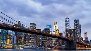 Preview wallpaper city, evening, glow, bridge