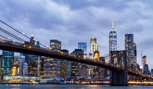 Preview wallpaper city, evening, glow, bridge