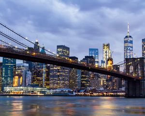Preview wallpaper city, evening, glow, bridge