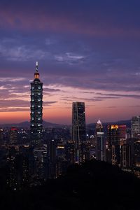 Preview wallpaper city, evening, lights, sunset, buildings