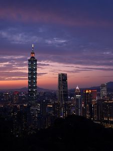 Preview wallpaper city, evening, lights, sunset, buildings