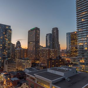 Preview wallpaper city, evening, lights, buildings