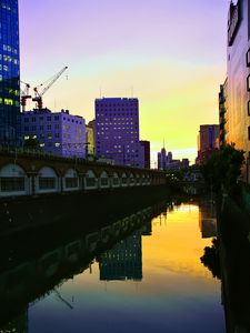 Preview wallpaper city, evening, river, buildings