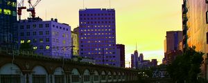 Preview wallpaper city, evening, river, buildings