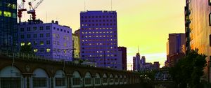 Preview wallpaper city, evening, river, buildings