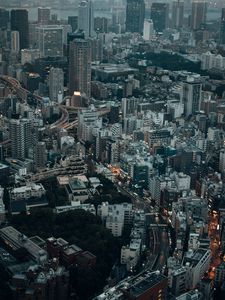Preview wallpaper city, evening, road, lights