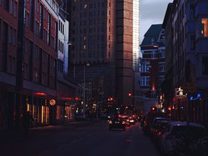 Preview wallpaper city, evening, street, movement, buildings, architecture, malmo, sweden