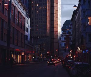Preview wallpaper city, evening, street, movement, buildings, architecture, malmo, sweden