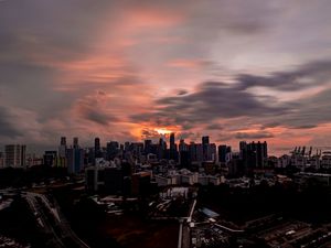 Preview wallpaper city, evening, sunset, buildings