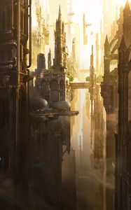 Preview wallpaper city, fantasy, art, architecture, buildings, airships