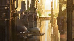 Preview wallpaper city, fantasy, art, architecture, buildings, airships